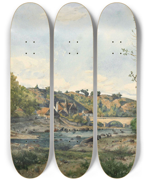 Triptych art skateboard deck of Henrijoseph Harpignies Hrisson by Henri Joseph Harpignies (1819-1916)