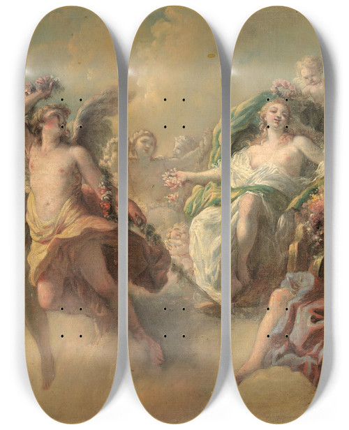 Triptych art skateboard deck of Circle Of Antoinefranois Callet Triomphe De Flore by Circle of Antoine-Franois Callet (1741-1823)