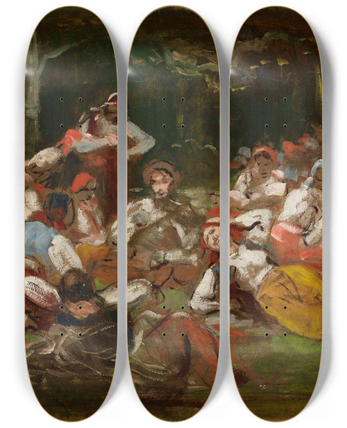 Triptych art skateboard deck of Wincenty Wodzinowski Sketch For Harvesters Resting by Wincenty Wodzinowski (1866-1940)