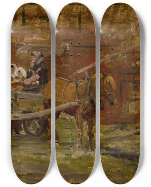 Triptych art skateboard deck of Gerhard Munthe The Apple Cart by Gerhard Munthe (1849-1929)