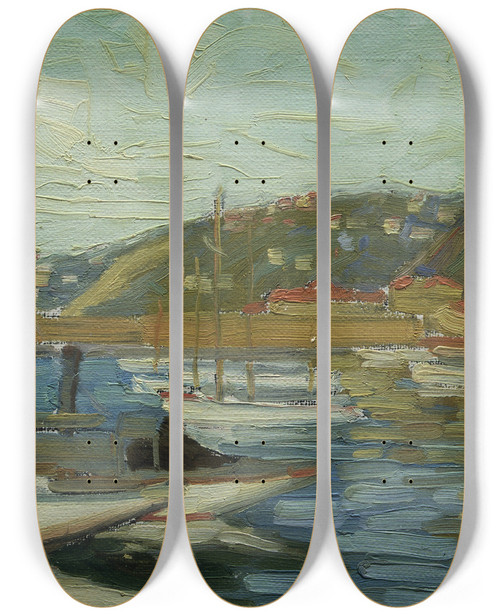 Triptych art skateboard deck of Ernest George Hood Oriental Bay Wellington by Ernest George Hood