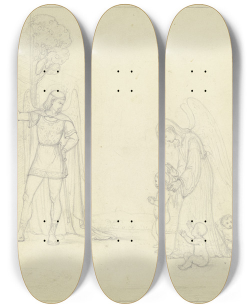 Triptych art skateboard deck of Karl Sandhaas Engel Und Kinder An Der Pforte Des Paradieses by Karl Sandhaas (1801-1859)