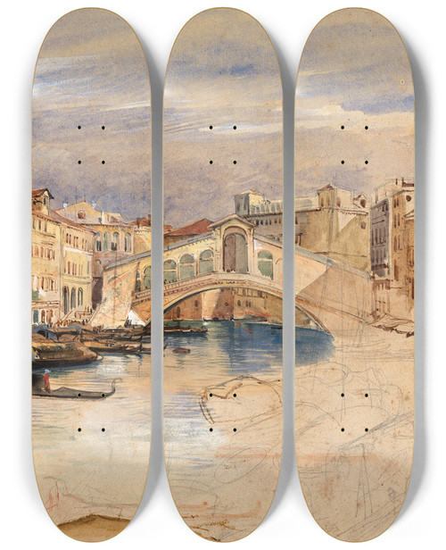 Triptych art skateboard deck of John Frederick Lewis Venice The Grand Canal And Rialto by John Frederick Lewis (1805-1876)