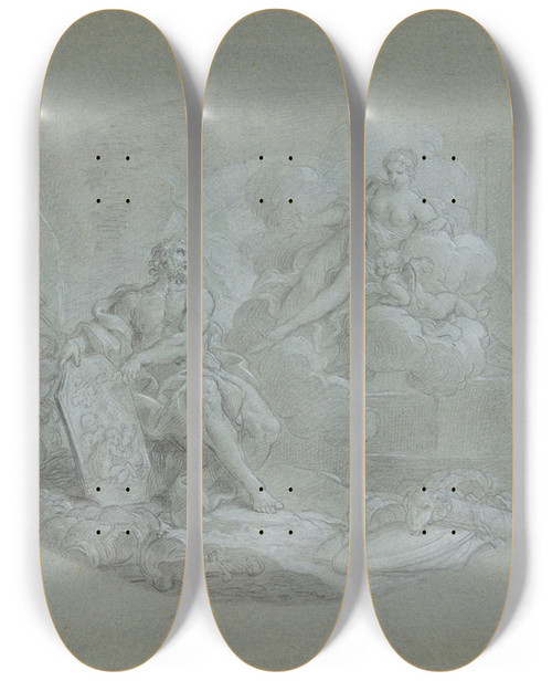 Triptych art skateboard deck of Stefano Pozzi Venus In The Forge Of Vulcan Aeneid Viii 370 Ff by Stefano Pozzi (1699-1768)