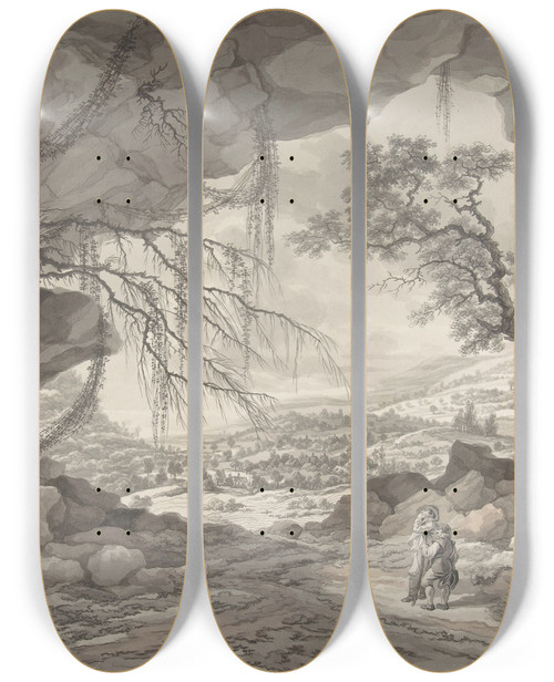 Triptych art skateboard deck of Jakob Matthias Schmutzer Landscape Near Mdling by Jakob Matthias Schmutzer (1733-1811)