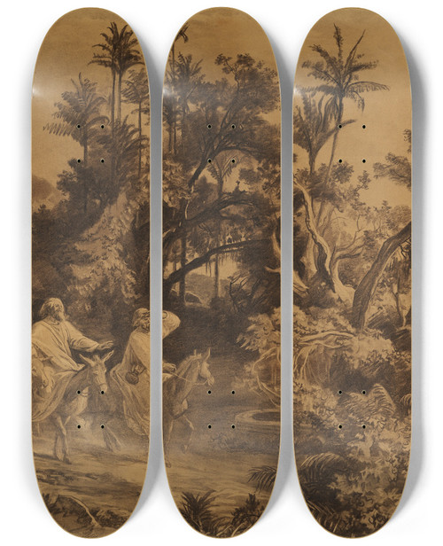 Triptych art skateboard deck of Johann Wilhelm Schirmer Abrahams Einzug Ins Gelobte Land 1 Mose 12 5Ff by Johann Wilhelm Schirmer (1807-1863)