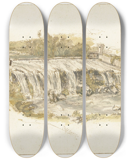 Triptych art skateboard deck of Gillis Neyts Waterval by Gillis Neyts (1618-1678)