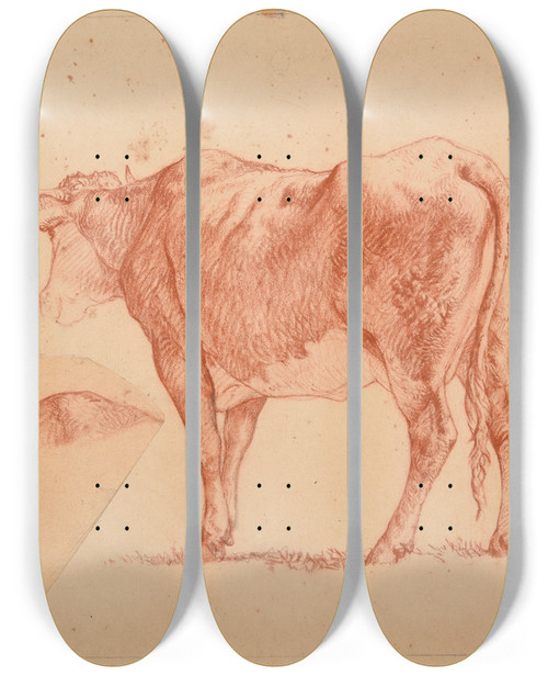 Triptych art skateboard deck of Jacquesraymond Brascassat Tudes De Vaches_2 by Jacques Raymond Brascassat (1804-1867)