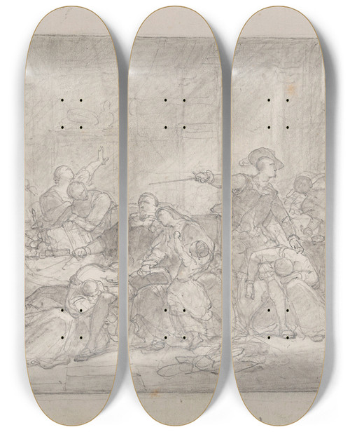 Triptych art skateboard deck of Nicaise De Keyser The Geuzen_1 by Nicaise De Keyser (1813-1887)