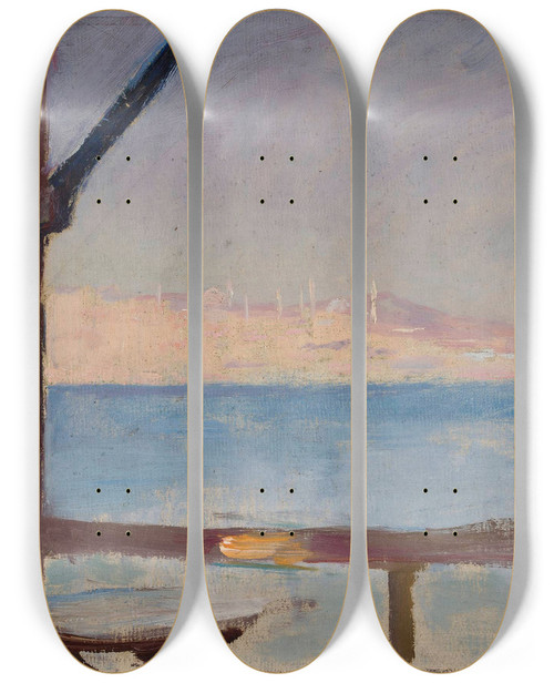 Triptych art skateboard deck of Jan Cigliski View Of Constantinople From The Ship From The Journey To Constantinople by Jan Ciaglinski (1858-1913)