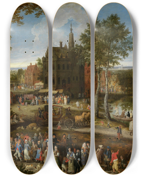 Triptych art skateboard deck of Peeter Gijsels Flemish Kermis by Peeter Gijsels (1621-1690)