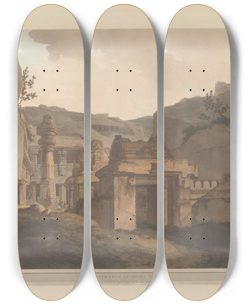 Triptych art skateboard deck of Thomas Daniell Oriental Scenery Pl31 by Thomas Daniell (1749-1840)