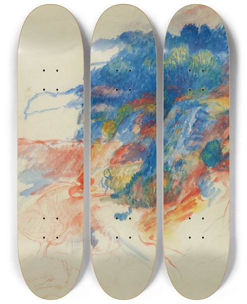 Triptych art skateboard deck of Pierreauguste Renoir Route Cagnes by Pierre-Auguste Renoir (1841-1919)