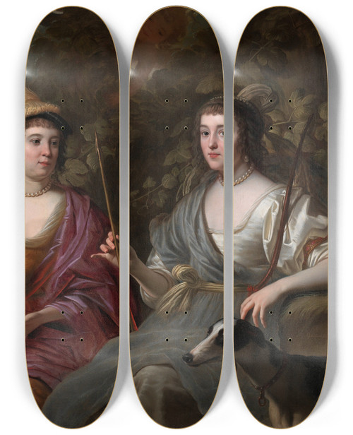 Triptych art skateboard deck of Gerard Van Honthorst Double Portrait Of Amalia Van Solms And Charlotte De La Trmolle by Gerard Van Honthorst (1592-1656)
