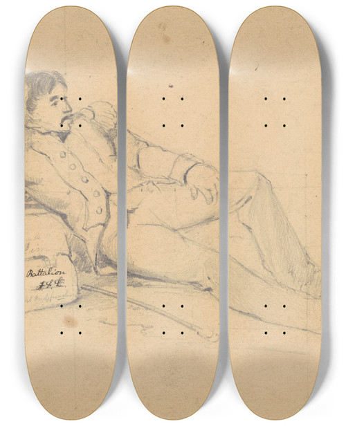 Triptych art skateboard deck of David Claypoole Johnston Relaxing Soldier by David Claypoole Johnston