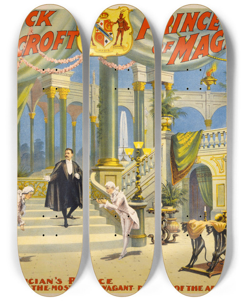 Triptych art skateboard deck of Strobridge And Co Frederick Bancroft Prince Of Magicians by Strobridge and Co (1910-1954)