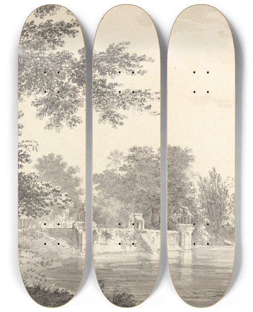 Triptych art skateboard deck of William Hodges Original Drawings For Choix De Vues De Linde And Others Pl03 by William Hodges (1744-1797)