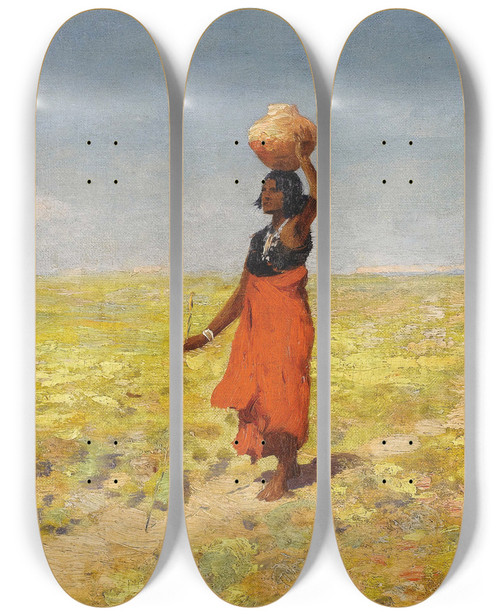 Triptych art skateboard deck of William Robinson Leigh Blind Hopi Girl Returning From A Desert Watering Hole by William Robinson Leigh (1866-1955)