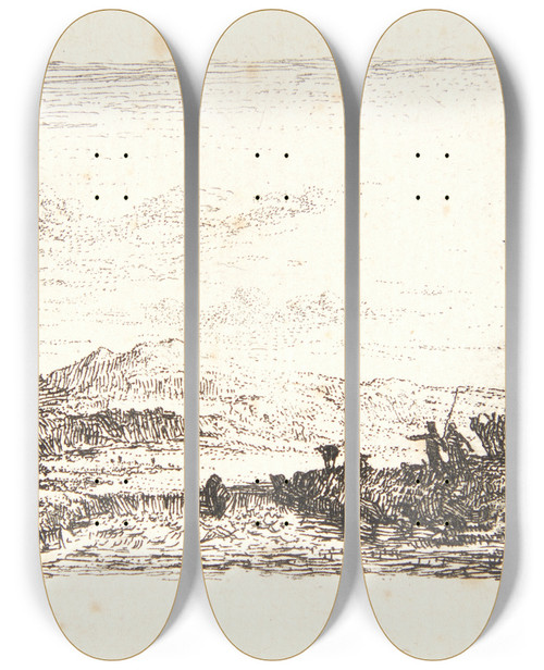 Triptych art skateboard deck of Karel Dujardin En Vogn Foran Et Gstgiveri by Karel Dujardin (1622-1678)