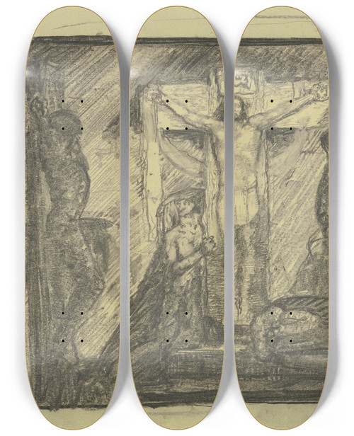 Triptych art skateboard deck of Johann Vincenz Cissarz The Kalvarienberg by Johann Vincenz Cissarz (1873-1942)