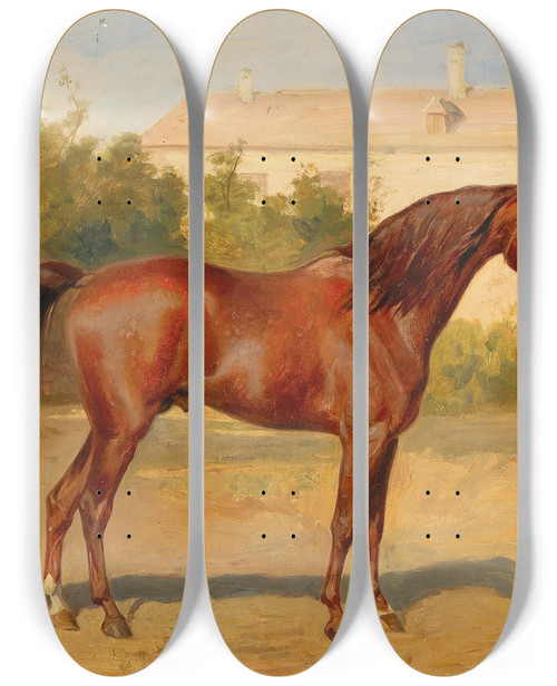 Triptych art skateboard deck of Wilhelm Richter Racehorse With Hungarian Groom by Wilhelm Richter (1824-1892)