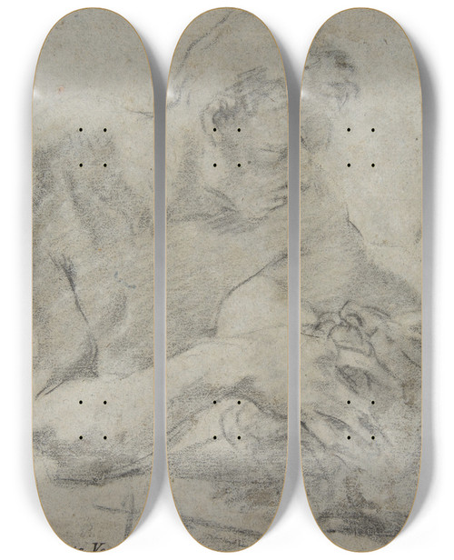 Triptych art skateboard deck of Giovanni Battista Piazzetta David With The Head Of Goliath by Giovanni Battista Piazzetta (1682-1754)
