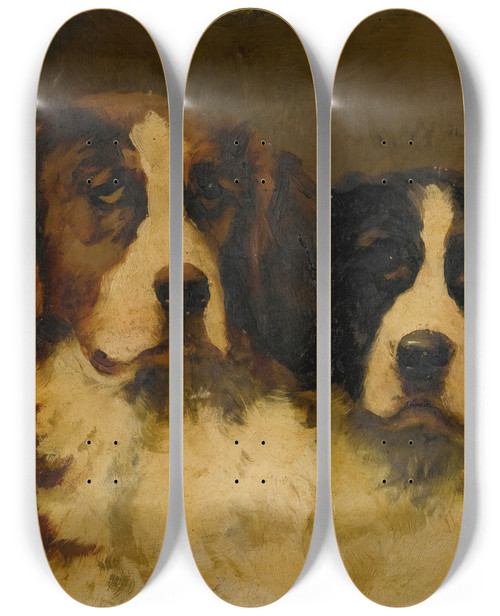 Triptych art skateboard deck of Hugh George Shaw Study Of Two St Bernards by Hugh George Shaw (1880-1895)