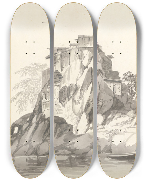 Triptych art skateboard deck of William Hodges Original Drawings For Choix De Vues De Linde And Others Pl27 by William Hodges (1744-1797)