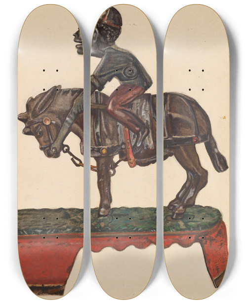 Triptych art skateboard deck of Florian Rokita Toy Bank I Always Did Spise A Mule by Florian Rokita