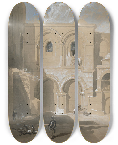 Triptych art skateboard deck of William James Mller The Church Of The Holy Sepulchre_2 by William James Muller (1812-1845)