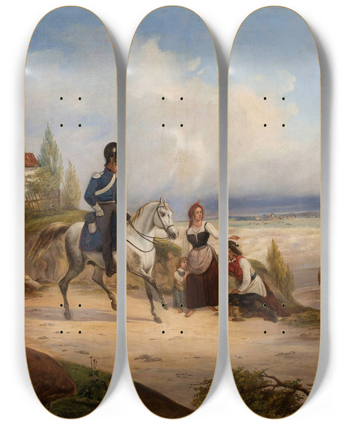Triptych art skateboard deck of January Suchodolski Military Patrol And Peasants by January Suchodolski (1797-1875)