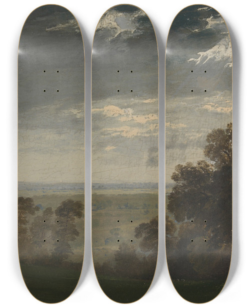 Triptych art skateboard deck of John Martin Landscape Possibly The Isle Of Wight Or Richmond Hill by John Martin (1789-1854)