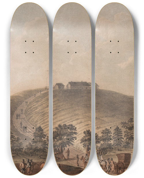 Triptych art skateboard deck of Georg Haas Monument Ved Stikklestad by Georg Haas (1756-1817)