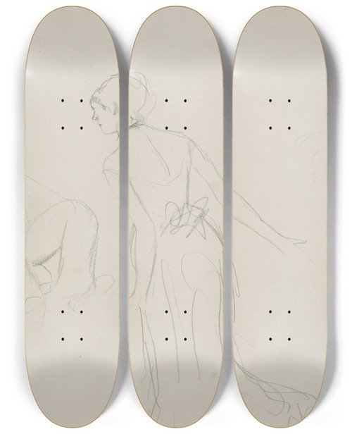 Triptych art skateboard deck of Edgar Degas Caf Concert Rehearsal by Edgar Degas (1834-1917)