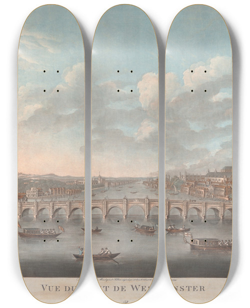 Triptych art skateboard deck of Pierre Michel Alix Vue De Pont De Westminster by Pierre Michel Alix