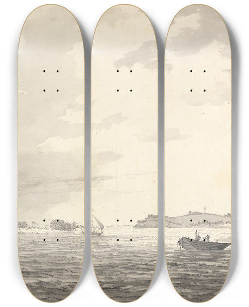 Triptych art skateboard deck of William Hodges Original Drawings For Choix De Vues De Linde And Others Pl10 by William Hodges (1744-1797)