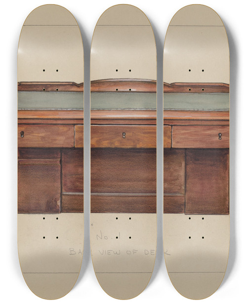 Triptych art skateboard deck of Lawrence Phillips Desk_2 by Lawrence Phillips