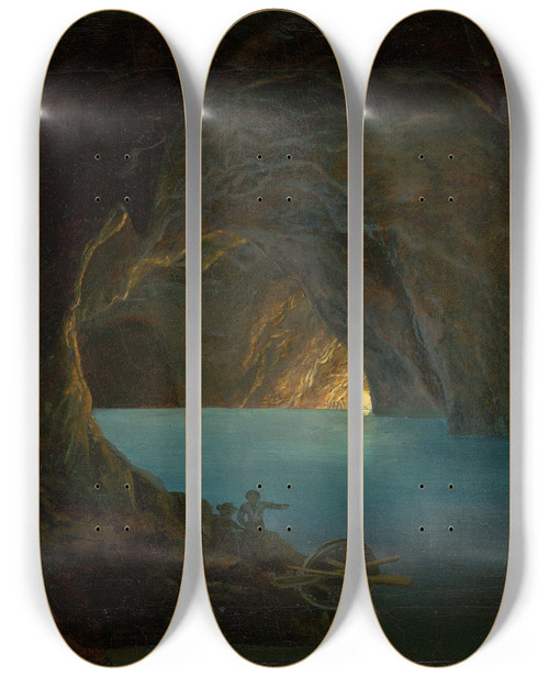 Triptych art skateboard deck of Carl Friedrich Seiffert  The Blue Grotto On Capri by Carl Friedrich Seiffert (1809-1891)