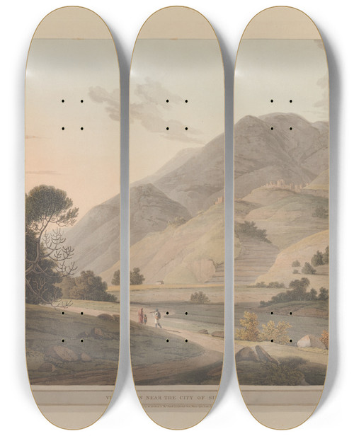 Triptych art skateboard deck of Thomas Daniell Oriental Scenery Pl28 by Thomas Daniell (1749-1840)