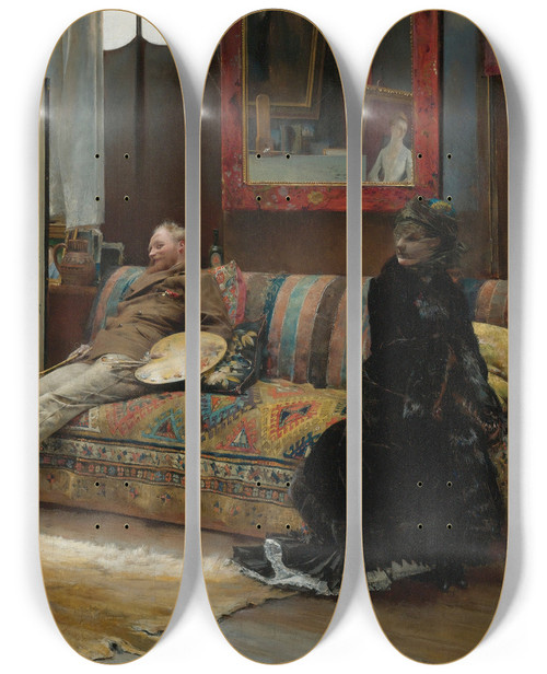 Triptych art skateboard deck of Pascaladolphejean Dagnanbouveret Bouderie Gustave Courtois In His Studio by Pascal-Adolphe-Jean Dagnan-Bouveret (1852-1929)