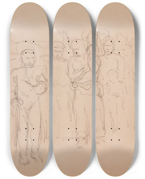 Triptych art skateboard deck of Stanisaw Cercha Scena Wielopostaciowa by Stanislaw Cercha (1867-1919)