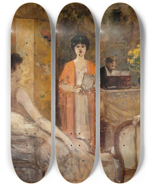 Triptych art skateboard deck of Henri Gervex Un Mardi Soire Chez Madeleine Lemaire by Henri Gervex (1852-1929)