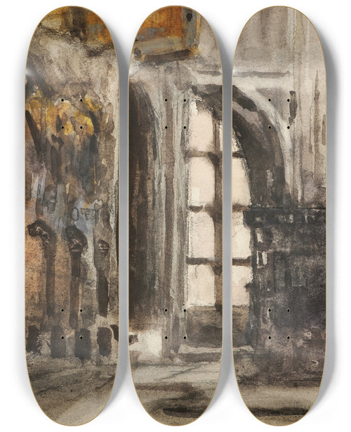 Triptych art skateboard deck of Sir William Eden Study_11 by Sir William Eden (1849-1915)