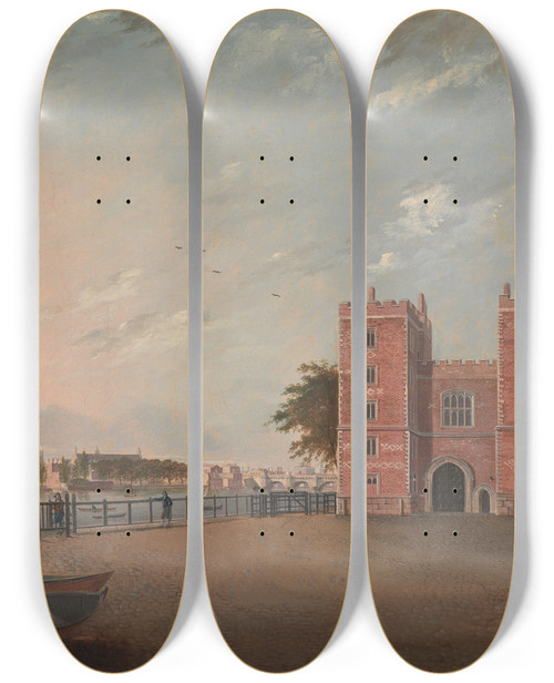 Triptych art skateboard deck of Daniel Turner Lambeth Palace From The West by Daniel Turner (1782-1801)