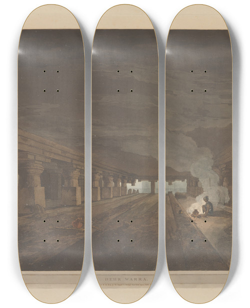Triptych art skateboard deck of Thomas Daniell Oriental Scenery Pl48 by Thomas Daniell (1749-1840)