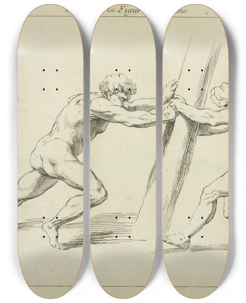 Triptych art skateboard deck of Peter Paul Rubens Two Figures Straining Against A Post by Peter Paul Rubens (1577-1640)