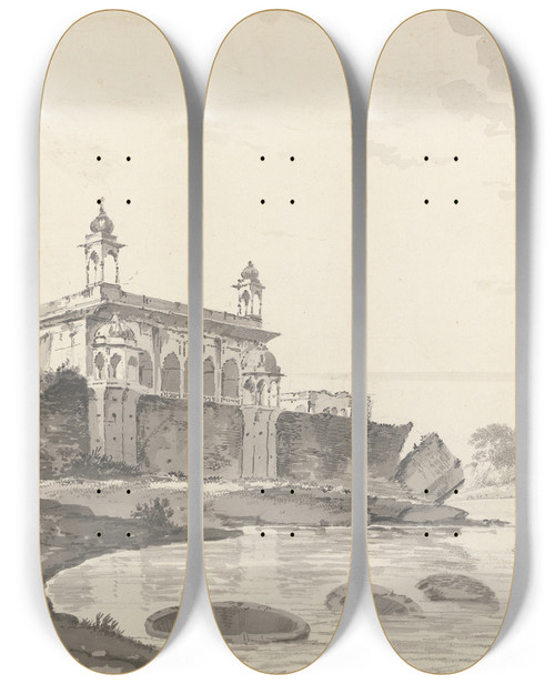 Triptych art skateboard deck of William Hodges Original Drawings For Choix De Vues De Linde And Others Pl21 by William Hodges (1744-1797)