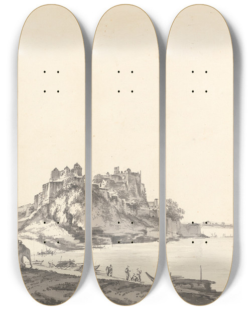 Triptych art skateboard deck of William Hodges Original Drawings For Choix De Vues De Linde And Others Pl04 by William Hodges (1744-1797)