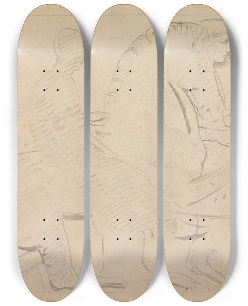 Triptych art skateboard deck of William Pars Sketch Of A Horseman From The Parthenon Frieze by William Pars (1742-1782)
