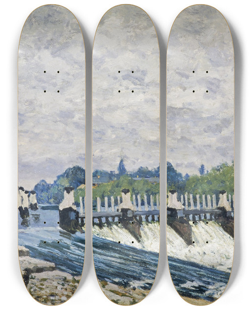 Triptych art skateboard deck of Alfred Sisley Molesey Weir Hampton Court by Alfred Sisley (1840-1899)